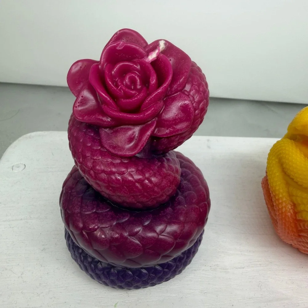 Handmade Snake Candle Set of 3 Multicolor Soy Wax Gothic Witchy Aesthetic Bright